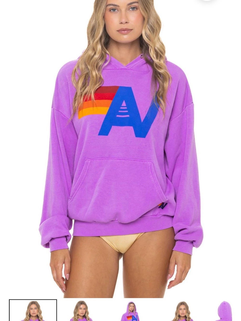 Aviator Nation Purple Logo Hoodie with Multicolor Stripe